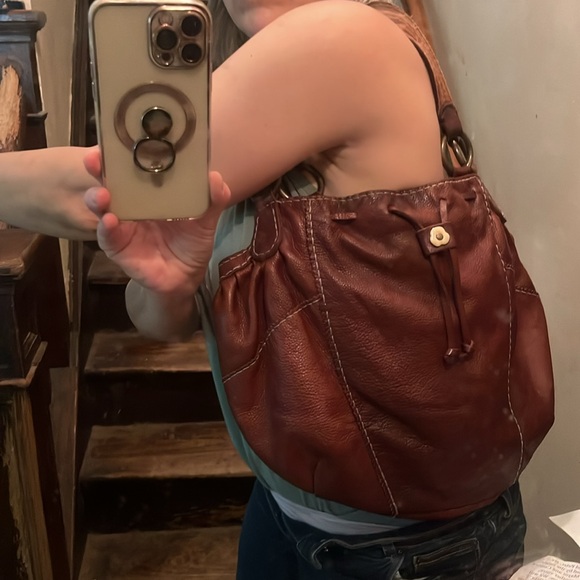 Lucky Brand Italian Leather Purse cognac brown slouchy shoulder hobo - Picture 10 of 10